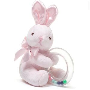 Bearington Baby Cottontail Plush Stuffed Toy Ring Rattle - 5.5" Bunny Rattle